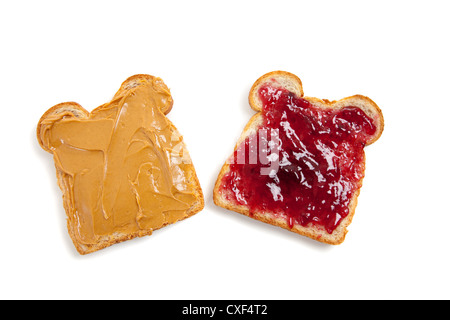 Erdnussbutter und Marmelade öffnen Sandwich konfrontiert Stockfoto