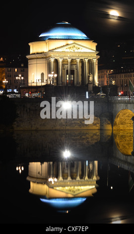 Gran Madre Kirche in Turin, Italien, in der Nacht Stockfoto