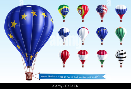 Nationalflaggen auf Heißluft-Ballon-Illustrationen-set 1 Stockfoto