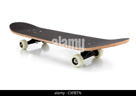 Skateboard auf einem weißen Hintergrund schwarz Stockfoto