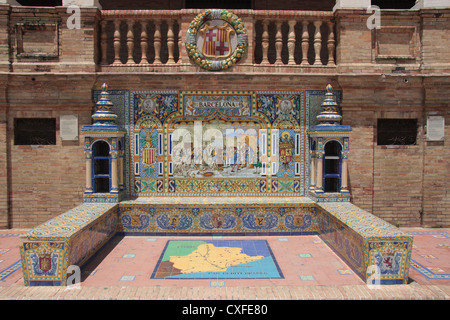 Keramik Fliesen Alkoven Darstellung der Provinz Barcelona am Plaza de Espana - Gelände der Weltausstellung 1929, Sevilla, Spanien Stockfoto