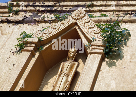 Nische im zentralen Stupa mit Buddha-Statue, Wat Phra Chao Mangrai, Chiang Mai, Thailand Stockfoto