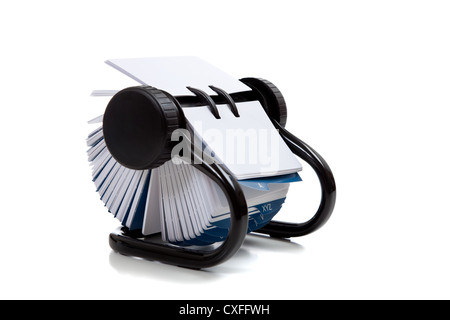 Rolodex auf weißem Hintergrund Stockfoto