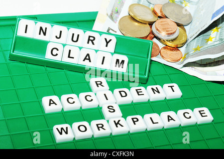 Verletzungen Anspruch Konzept mit Stichworten Stockfoto