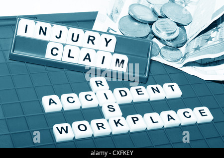 Verletzungen Anspruch Konzept mit Stichworten Stockfoto