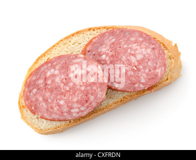 Sandwich mit Wurst isoliert auf weißem Hintergrund Stockfoto