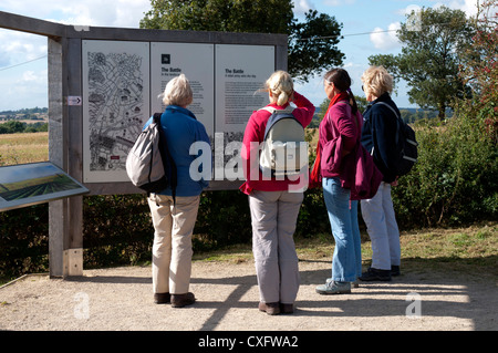 Infotafel, Bosworth Schlachtfeld Website, Leicestershire, UK Stockfoto