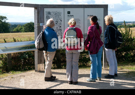 Infotafel, Bosworth Schlachtfeld Website, Leicestershire, UK Stockfoto