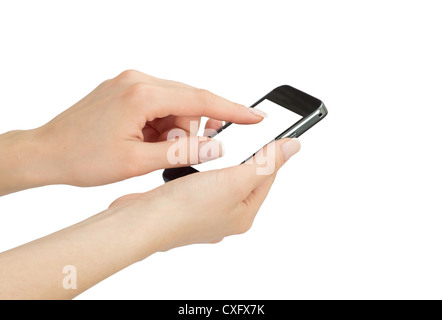 Hand halten Handys mit leerer Bildschirm Stockfoto