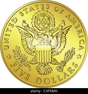 Gold-Dollar-Münze mit dem Bild von Adler, Schild und Sternen Stockfoto