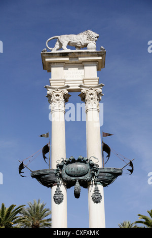 Columbus Monument Christopher Columbus Schiff Santa Maria Jardines de Murillo Gardens Sevilla Spanien Stockfoto