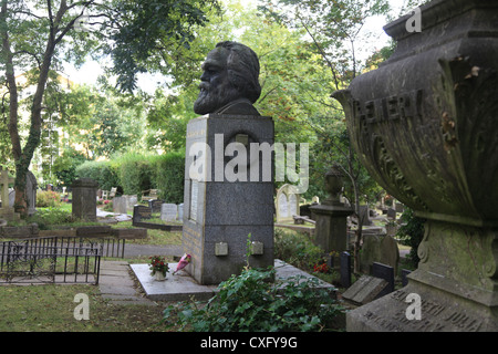 Grab von Karl Marx auf dem Highgate Cemetery in London Stockfoto