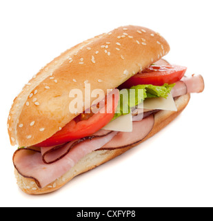 Schinken-Sandwich auf weißem Hintergrund Stockfoto