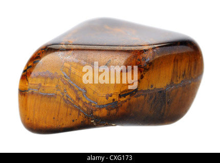 Tiger Eye Stein, isoliert auf weißem Hintergrund. Stockfoto