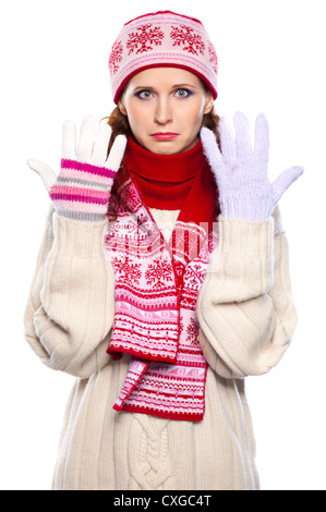 Porträt von ein trauriges Mädchen in Handschuhe Stockfoto