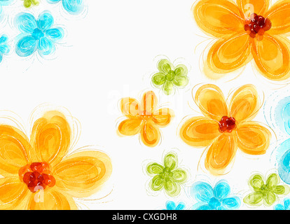 Ein Beispiel für eine Blumen in Orange, blau und grün Stockfoto