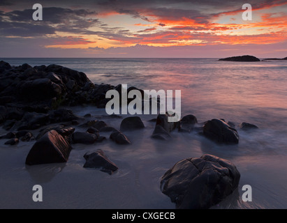 Schottland, Argyll und Bute, Inneren Hebriden Insel Tiree, Balevullin, Balevullin Strand in der Abenddämmerung Stockfoto