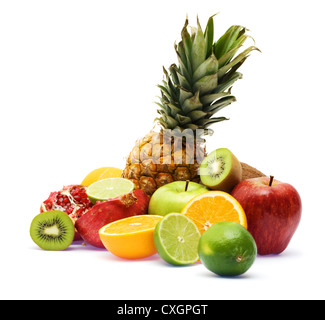 Gruppe von frischen Früchten, Fokus auf Ananas Stockfoto