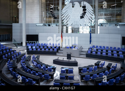 Plenarsaal, Plenarsaal des Deutschen Bundestages im Reichstagsgebäude, Berlin, Deutschland, Europa Stockfoto