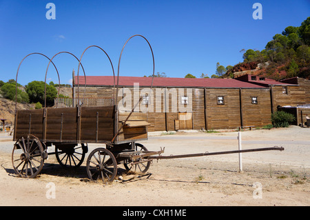 Westernstadt, eine Frontansicht einer westlichen Wagen aus den Tagen des wilden Westens Sevilla, Spanien Stockfoto