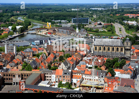 Blick auf die Stadt vom St Rombouts Kathedrale Glockenturm, Mechelen, Belgien Stockfoto