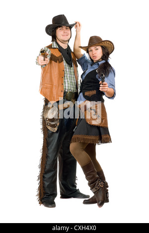Cowboy und Cowgirl mit einem Gewehren Stockfoto