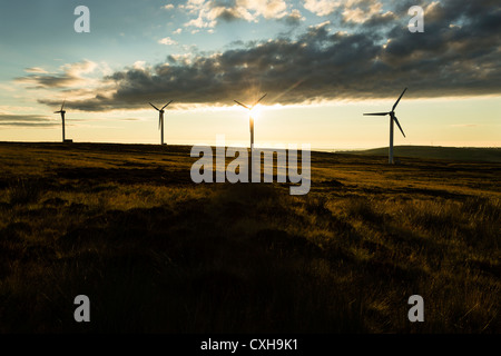 Windpark bei Ovenden Moor in der Nähe von Oxenhope, West Yorkshire. Stockfoto