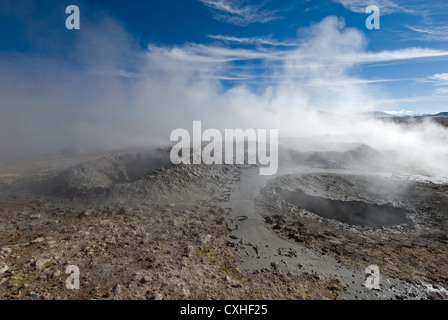 Schlamm-Geysir in blauer Himmel, Altiplano, Bolivien Stockfoto