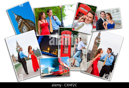 Romantisches Paar für Mann und Frau im Urlaub die Sehenswürdigkeiten und Sehenswürdigkeiten in London, England, Großbritannien-montage Stockfoto