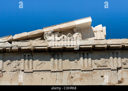 Detail der Fries des Parthenon auf der Akropolis in Athen Stockfoto