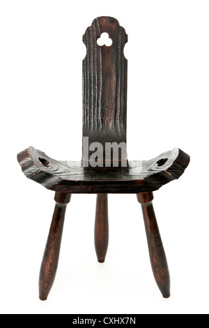 Antike handgefertigte Holz 3-beinigen Spinnerei / Melken Stuhl Stockfoto