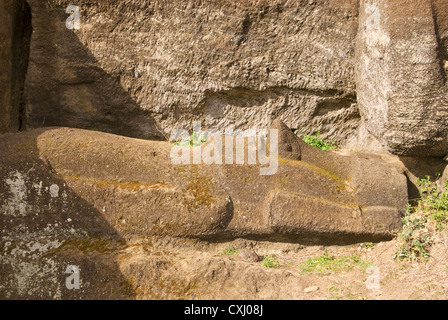 Elk198-5251 Chile, Osterinsel, Rano Raraku, Moai Steinbruch Stockfoto