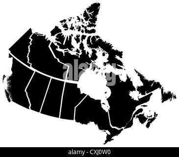 Detaillierte Karte der kanadischen Territorien, jedes Gebiet auf einer separaten Ebene beschriftet Stockfoto