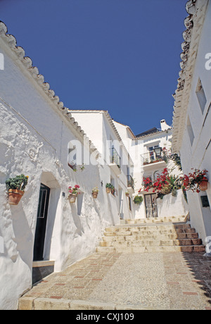 San Sebastian Straße weiße Dorf Mijas Malaga Costa del Sol Andalusia Spanien Pueblo Blanco de Mijas Andalusien España Stockfoto