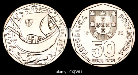 Portugiesisch-50 Escudos Münze von 1992 Stockfoto