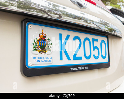 Kfz-Kennzeichen von Republik San Marino Stockfoto