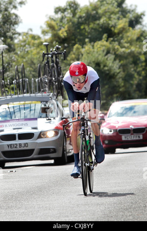 Bradley Wiggins im Wettbewerb im Männer individuelle Straße Zeitfahren bei den Olympischen Spielen 2012 in London Stockfoto