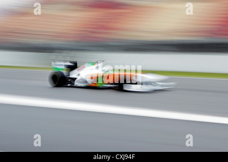 Adrian Sutil fahren Force India-Team-Formel1-Wagen in Montmelo Circuit in Spanien im Jahr 2011 Stockfoto