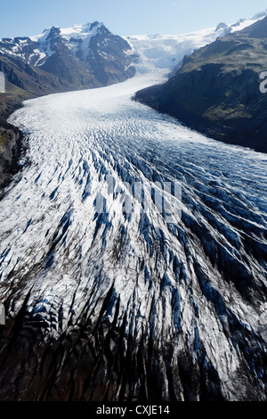 Luftaufnahme des Kviárjökull Zunge des Vatnajökull-Gletschers. Skaftafell Nationalpark. Island Stockfoto