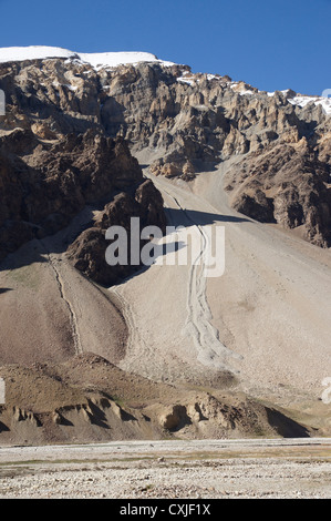 Landschaft zwischen Baralacha La (Bara-Lacha-Pass, 4890m) und Sarchu, Manali-Leh-Highway, Lahaul und Spiti, Himachal Pradesh, Indien Stockfoto