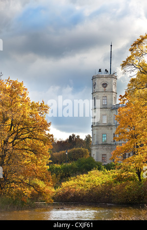 Russland, Gattschina, helle Herbst Baum im Park in der Nähe von einem Palast Stockfoto