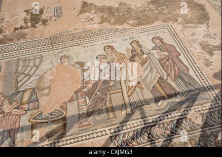 Gut erhaltene römische Mosaiken in Pafos (Paphos), Süd-Zypern Stockfoto