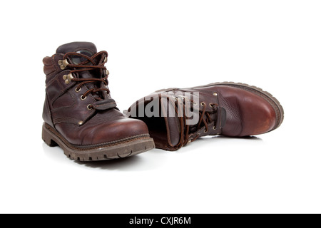 Paar Wanderschuhe auf weißem Hintergrund Stockfoto