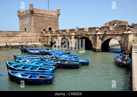 Booten in der Skala du Port, Essaouira, Marokko Stockfoto