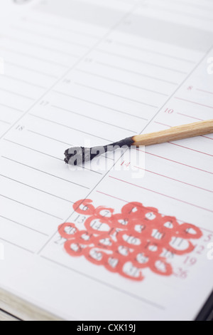 Match und Terminkalender Stockfoto