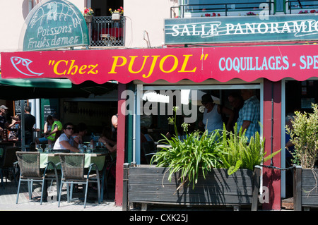 "Chez Pujol" Restaurant in Port-Vendres, Frankreich. Stockfoto