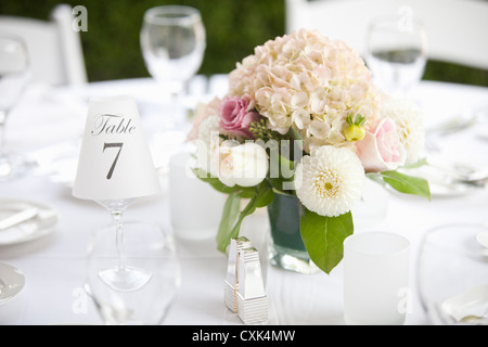 Mittelstück auf Tabelle bei Hochzeit, Toronto, Ontario, Kanada Stockfoto