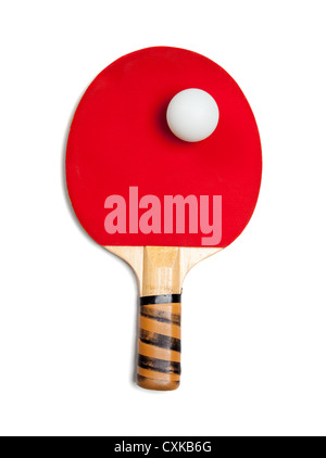 Roten Pingpong-Schläger und Ball mit weißem Hintergrund Stockfoto