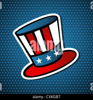 USA Wahlen Uncle Sam Hut-Symbol im Stil der Sketch über blaue Sterne Hintergrund. Vektor-Datei geschichtet für einfache Handhabung und individuelle Farbgebung. Stockfoto