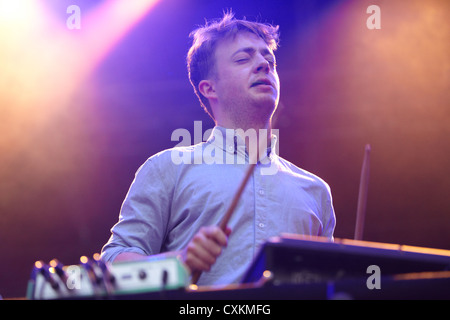 TURIN, Italien - Juni 09: Mount Kimbie am Verkehr Festival 2012 am 9. Juni 2012 Turin, Italien. Stockfoto